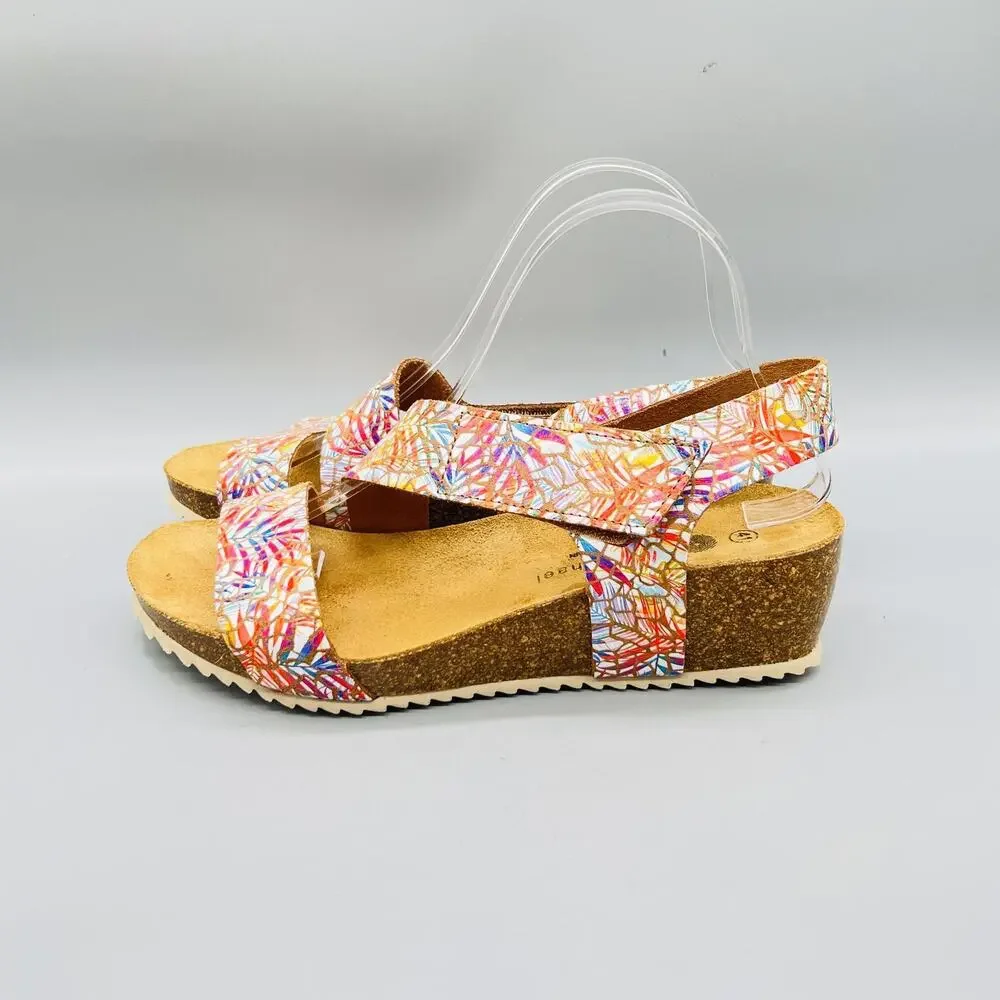 Eric Michael Sandals Womens 10 Multicolor Leather Slingback Wedge Comfort Shoes